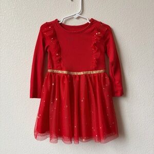 Cat & Jack 3T Red Dress with Gold Star Details